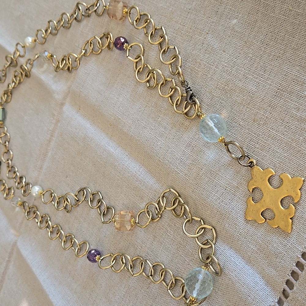 Julio Designs Confection 60" Gold Link Necklace with Glass Beads. NWT
